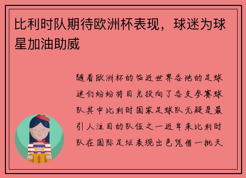 比利时队期待欧洲杯表现，球迷为球星加油助威